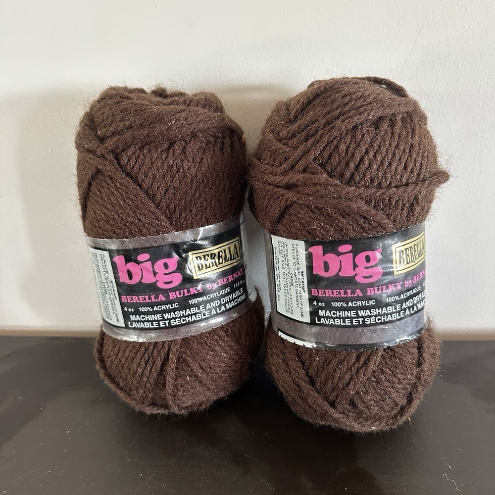 VTG Bernat Big Berella Yarn Bulky Chunky 4 Oz Acrylic Brown 2 Skeins